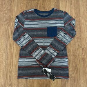 The Original JACHS CO Striped Long Sleeve Kids Shirt with Pocket Grey XL (18-20)